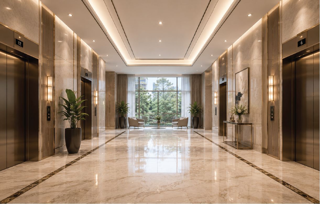 Lift lobby finished in marble