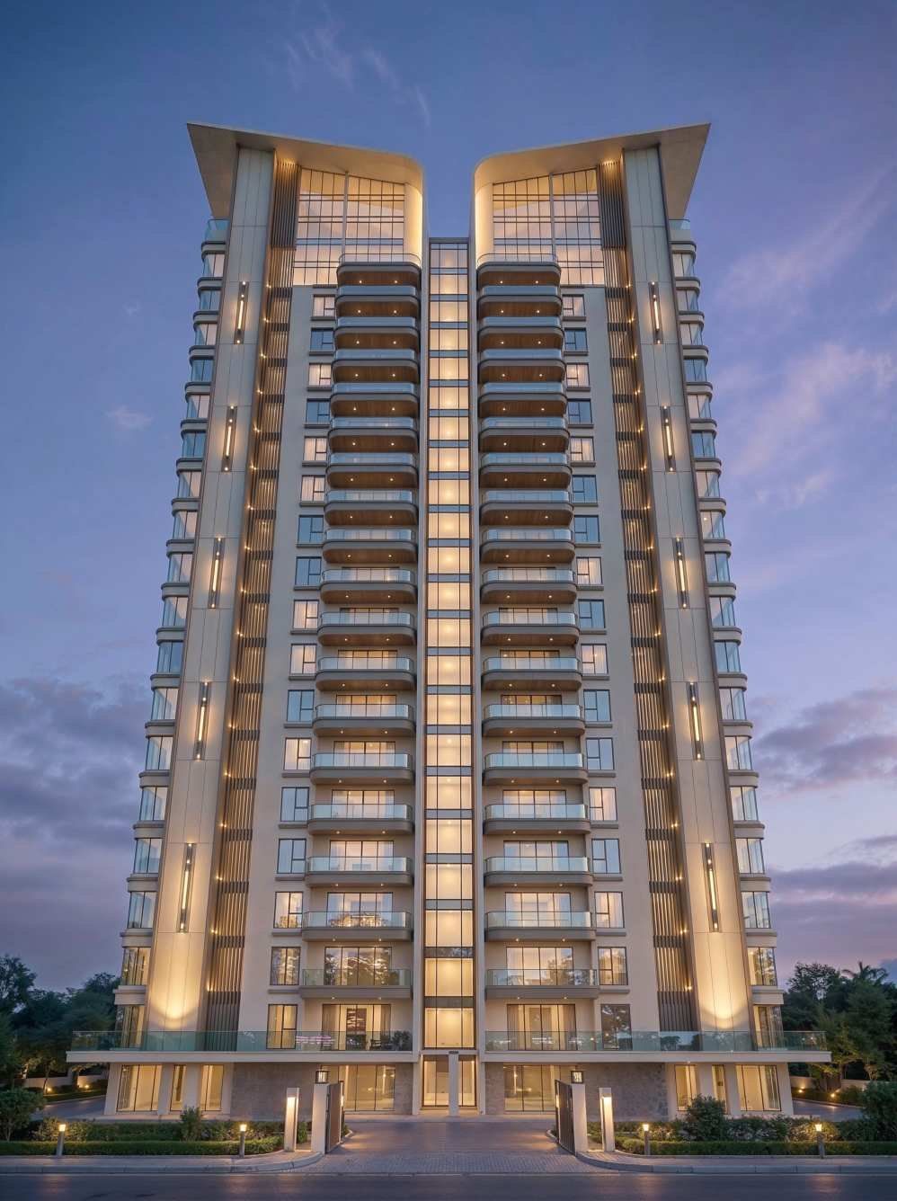 Front elevation of 9 Tara Crest at dusk
