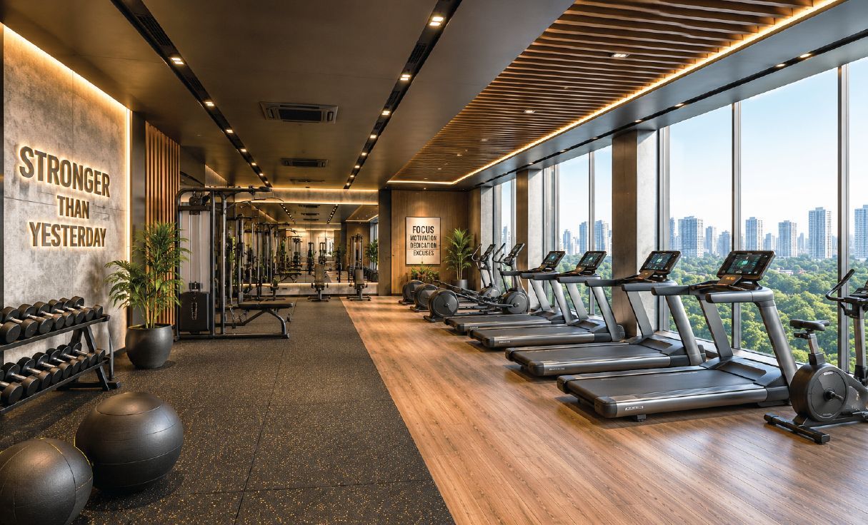 Gymnasium along a glazed wall