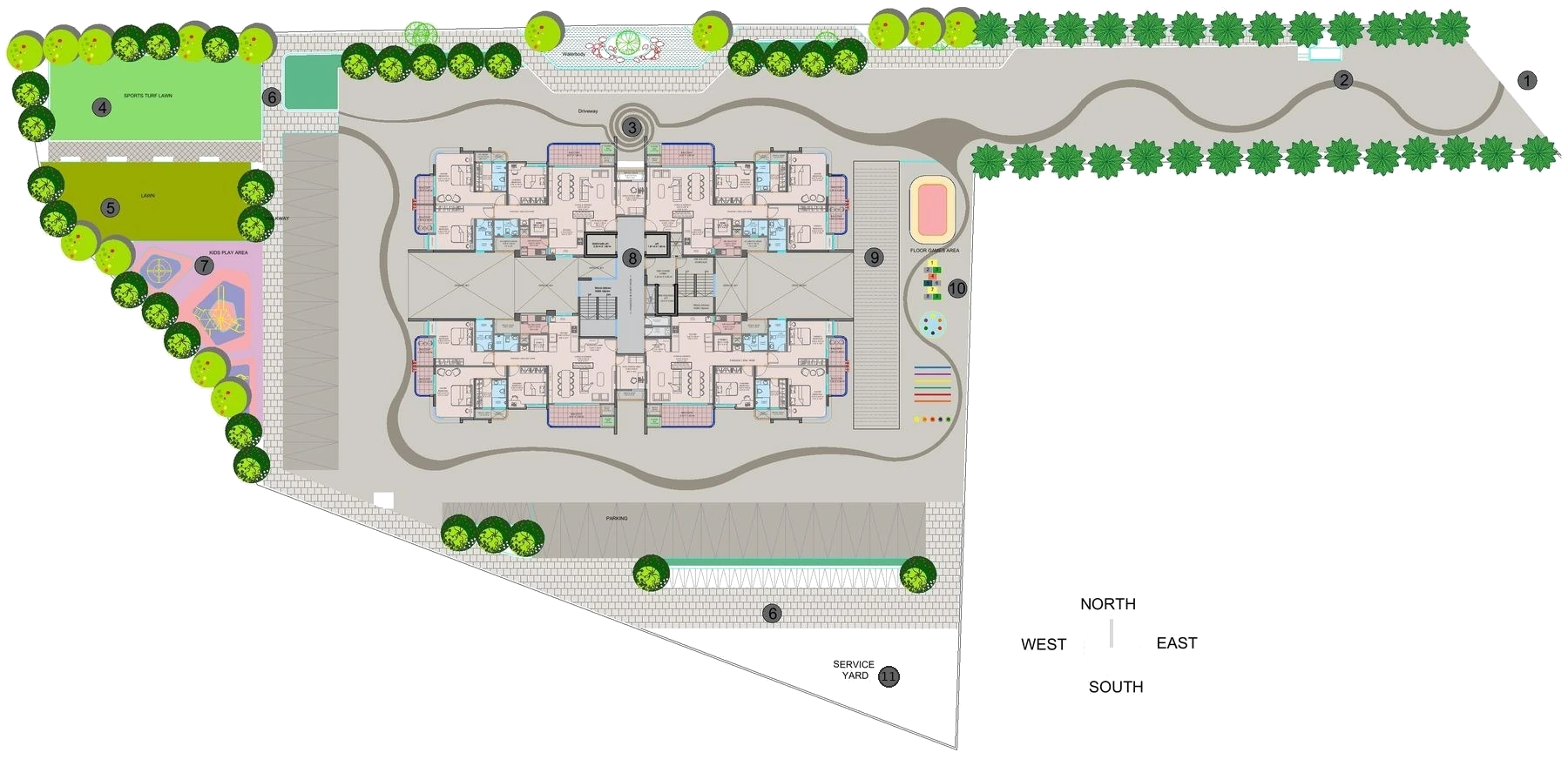 Site plan of 9 Tara Crest with numbered features